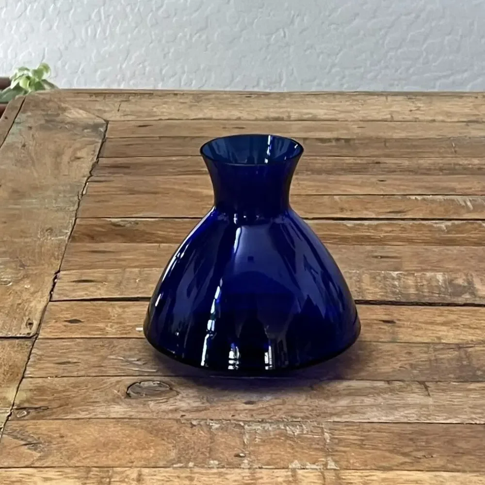 Vintage Cobalt Blue Hand Blown Glass Vase Flared Neck 5.5”